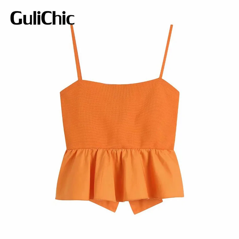 

5,20 г., GuliChic, модные укороченные трикотажные майки в стиле пэчворк с бантом и бретельками-спагетти для женщин