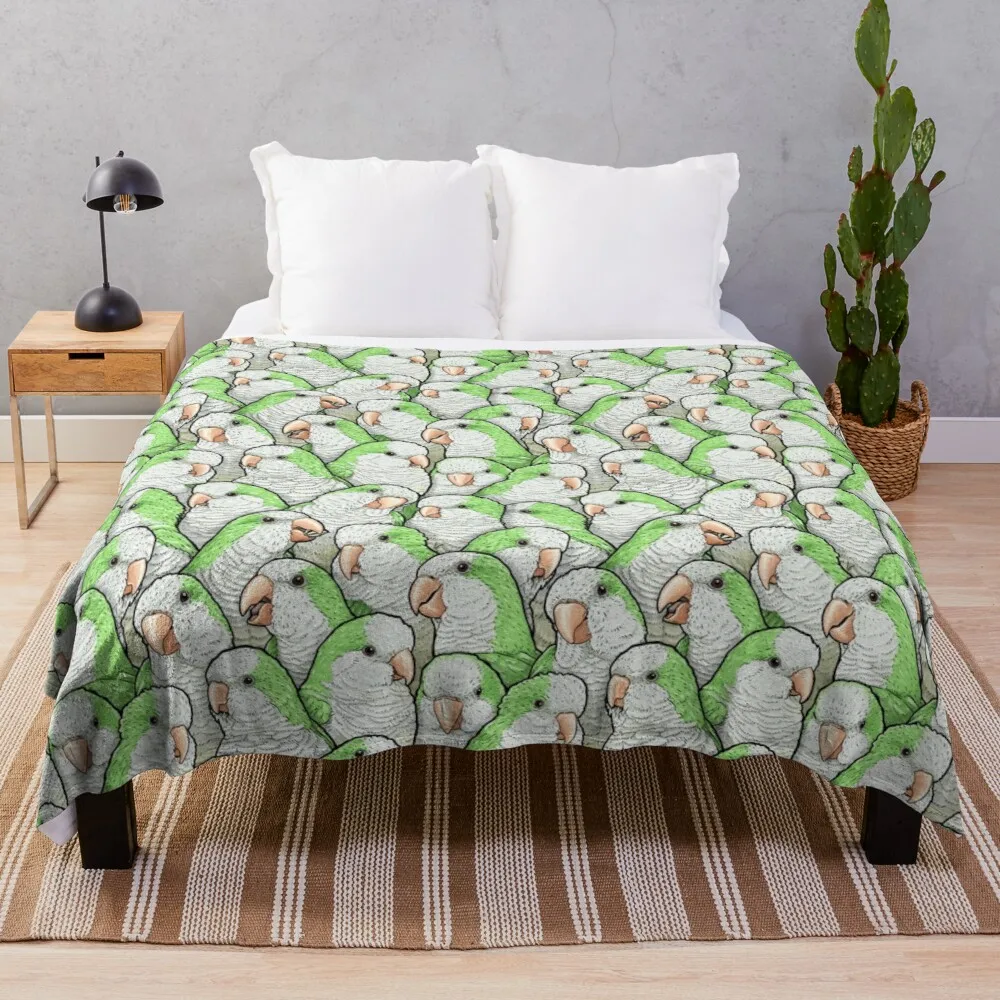 

Green Quaker Parrots Throw Blanket sofa blanket with tassels decorative sofa blanket