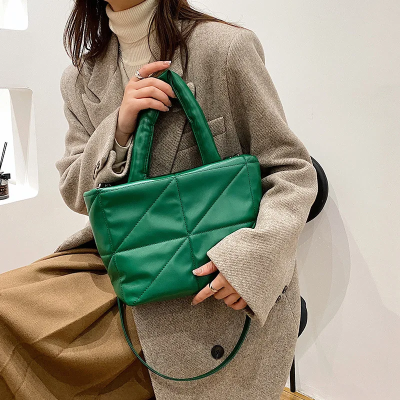

Retro Cotton Bag Hand-held Simple Down Bag Ins2022 New Women's Bag Car Stitching One-shoulder Messenger Tote Bag
