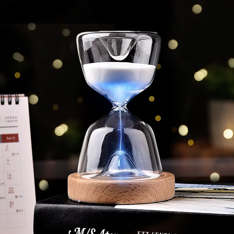 Светящийся Fernbedienung Glas Sanduhr 15 Panger Zeit Timer Presseloser Angepasst Laser Schriftzug Holz Unten Nacht Licht