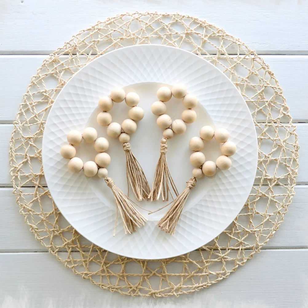 

Napkin Ring Rings Holder Wooden Beads Serviette Bead Wood Beaded Buckle Farmhouse Decorative Buckles Party Tassel Table