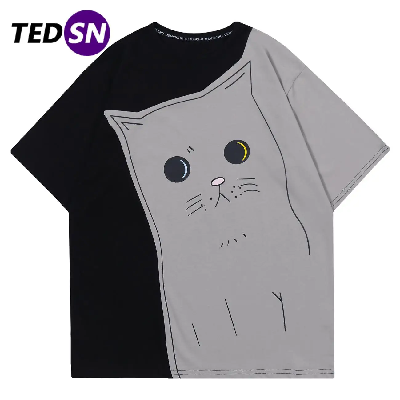

Футболка TEDSN мужская с принтом кошки, модная повседневная Уличная одежда в стиле пэчворк, свободная рубашка в стиле Харадзюку, лето