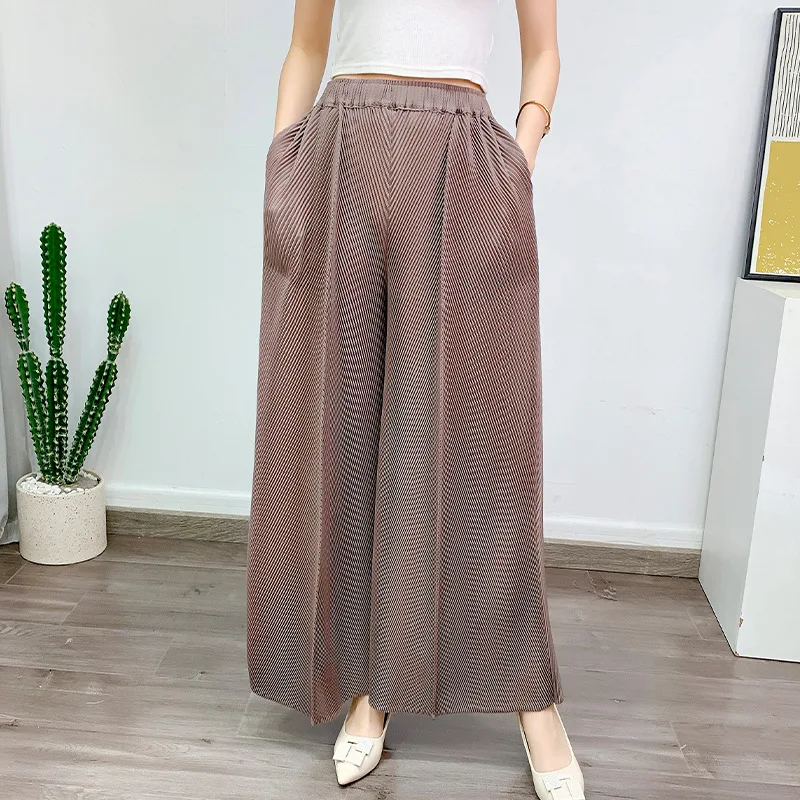 YUDX Miyake Pleated Wide-legged Pants Ms. 2023 Summer New Loose Versatile Fashion Senior High-waisted Pants Pressure Folds Pants