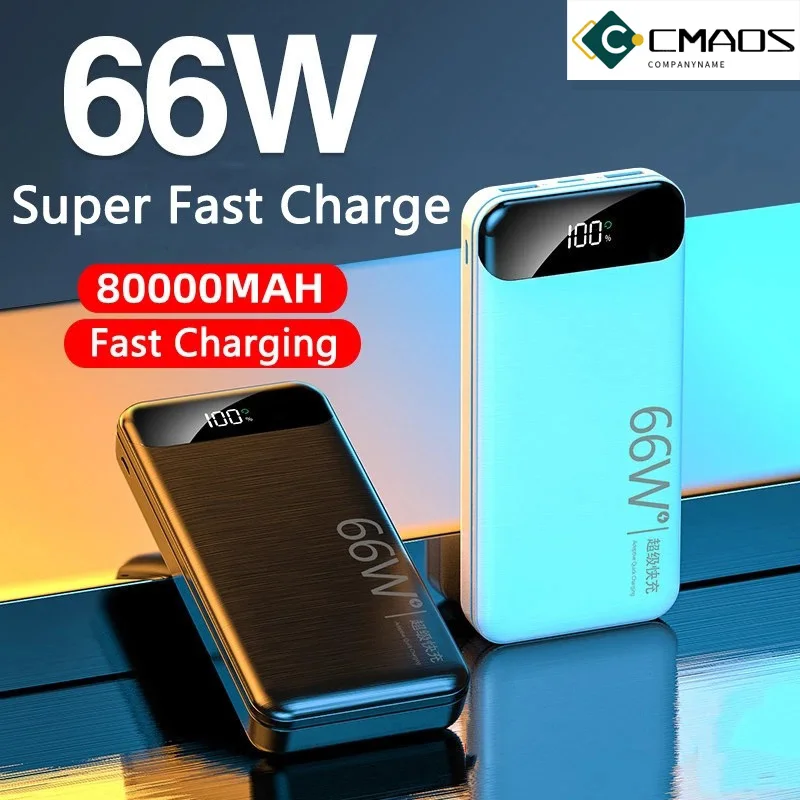 

66W Super Fast Charging 80000mAh Power Bank for Huawei P40 Laptop Powerbank Portable External Battery Charger For iPhone Xiaomi