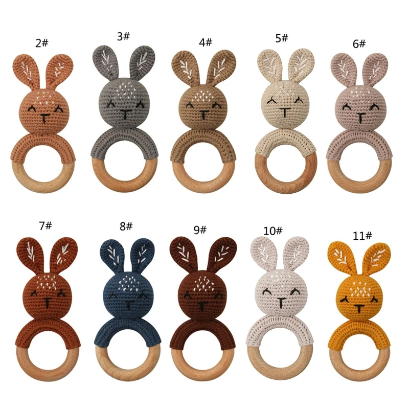 

Bunny Wooden Ring Crochet Cartoon Animal Rabbite Rattle Toy Mobile Pram Crib Newborn Molar Chewing Teether Toy Education