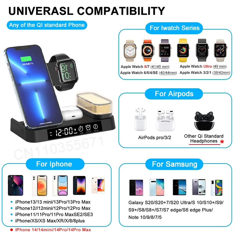 3 in 1 Wireless Charger For iPhone 13 Pro Max 12 11 Apple Watch Series 7 Charger Dock 30W Fast Charging Station For Airpods Pro