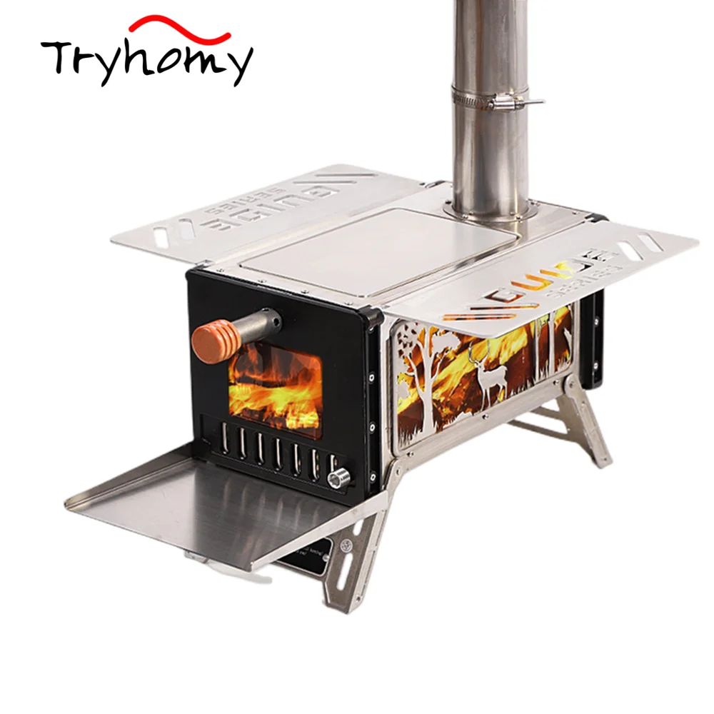 

Portable Tent Stove Ultralight Wood Stove With Chimney Camping Fireproof Cloth Flame Heat Insulation Pad Picnic Firewood Stove
