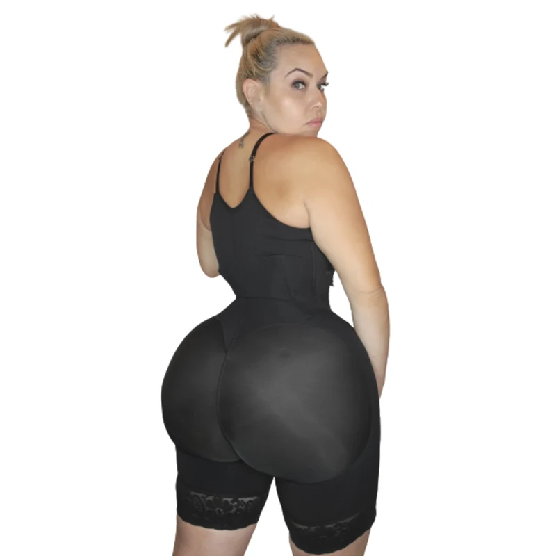 Knee Length Body Shaper With Hook-Eye Recovery Compression Faja Women'S Tummy Control Shapewear