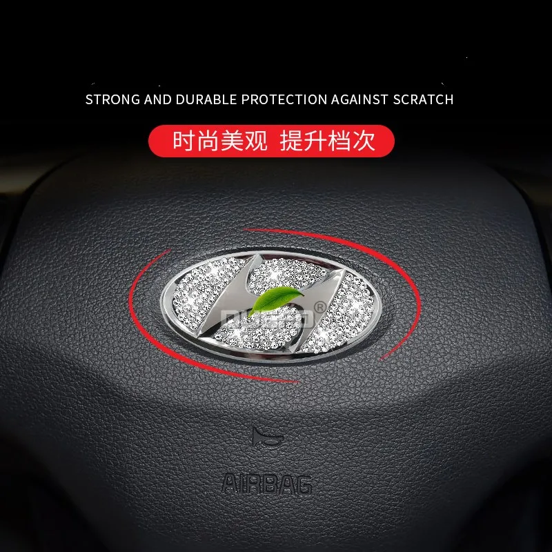 

New Car Steering Wheel Diamond Rhinestone Sticker For Hyundai Auto 3D Logo Emblem Car Stickers Metel Decal Interior Accessories