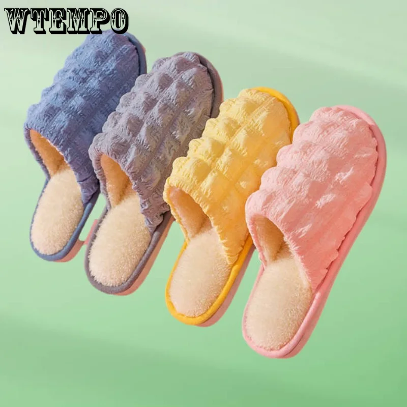 WTEMPO Cotton Slippers Autumn Winter Warm Non-slip Plush Slides Indoor Soft Silent Cute Cotton Shoes for Couples Wholesale