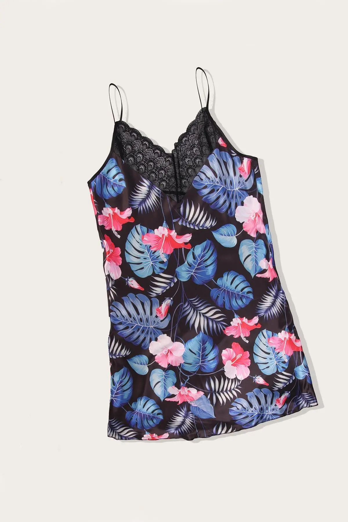 

Женская ночная рубашка с цветочным узором, кружевная Темно-Синяя атласная ночная рубашка на бретельках, новая ночная рубашка, одежда для сн...