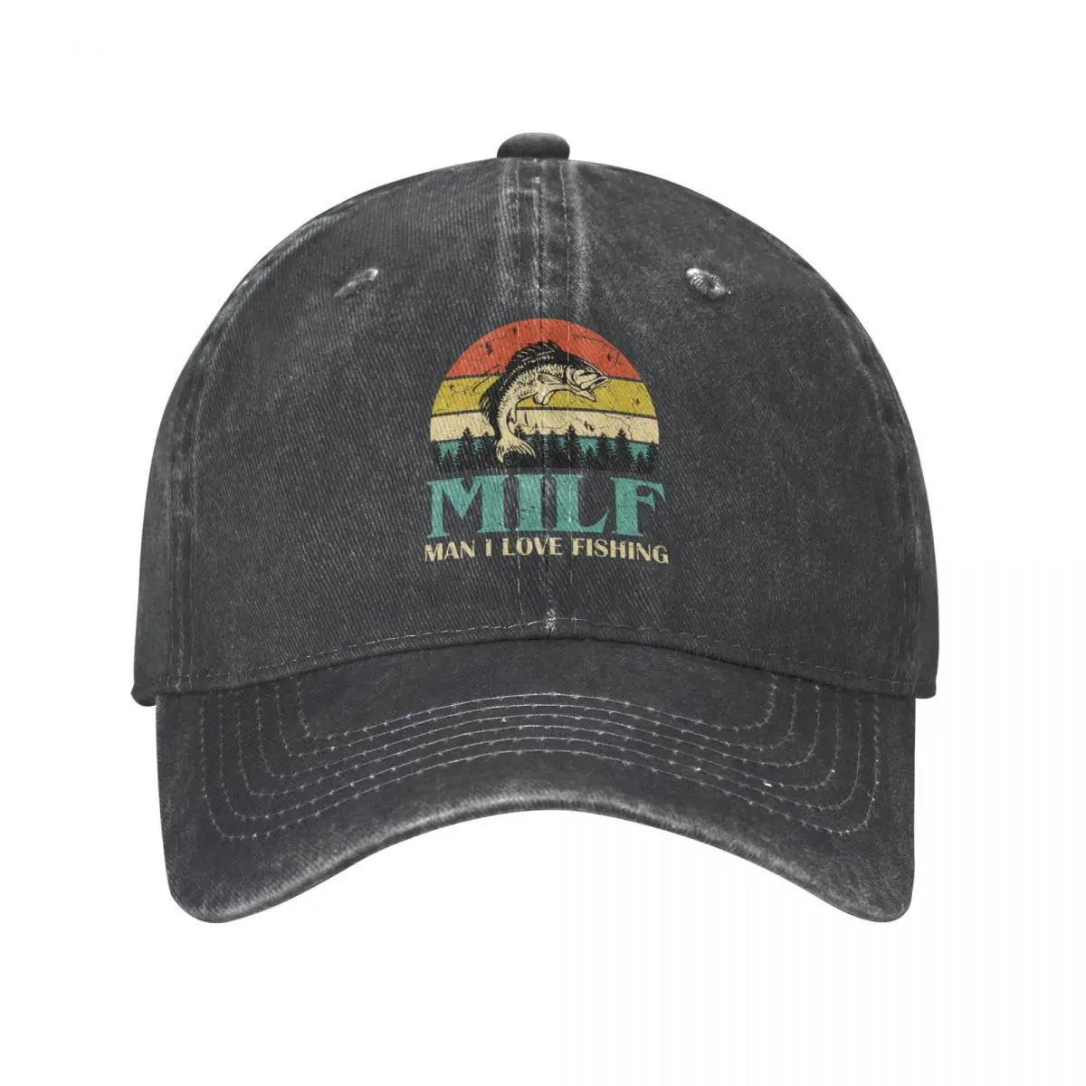 

MILF Man I Love Fishing Retro High Quality Distressed Washed Caps Peaked Unisex Headwear