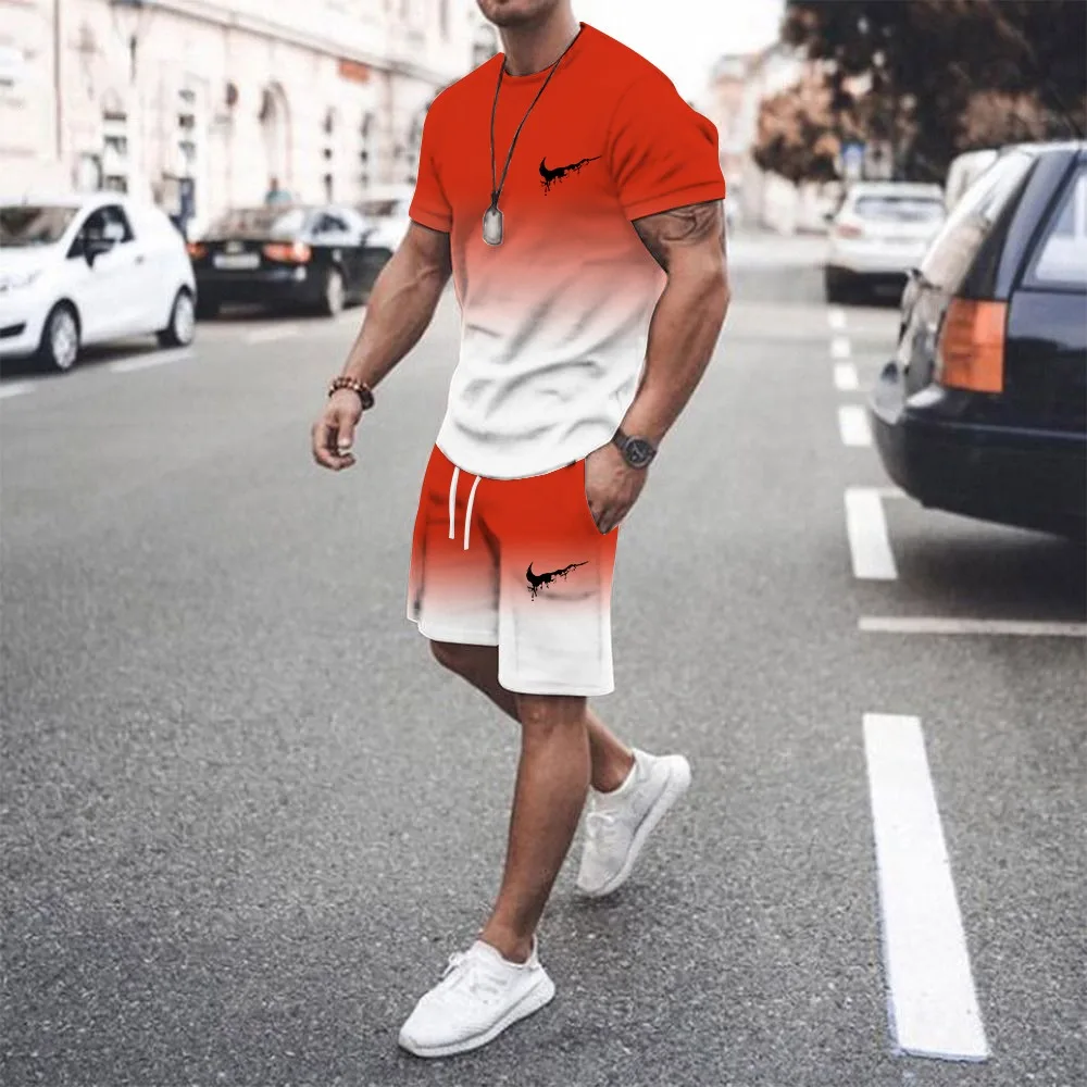 

2022 Summer Men's T-Shirt Shorts Sets Oversized Set For Men Fashion Brand Casual Sports Suit Sportswear Breathable Tracksuits