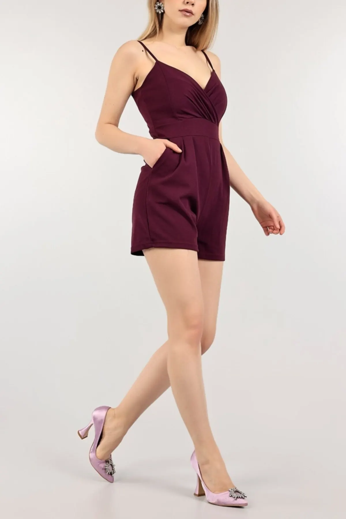 

Women's Overalls Purple Dropeli Strap Shorts Jumpsuit Hot Style Quality Fabric Sleeveless Baggy Trousers Casual Jumpsuit
