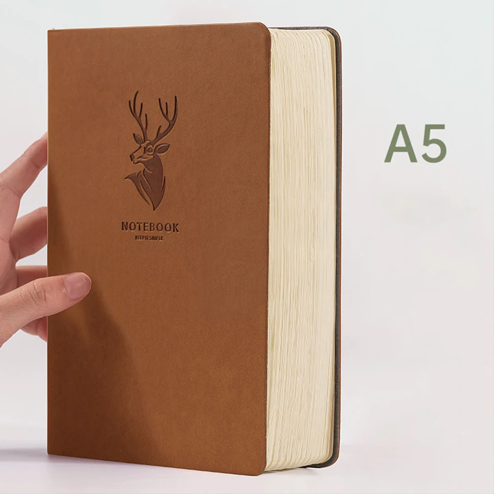 

Super thick! 416 Pages Leather Deer Notebook A5 Daily Notebook Business Office Daily Work Notepad for 1-2 Years Writing As gift