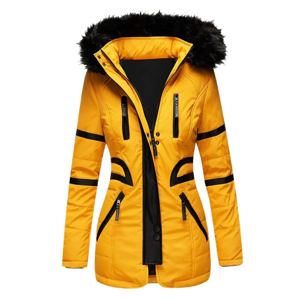 Winter Women's Jacket Coat Solid Color Zipper Coat Waist Tight Plush Hooded Quilted Women's Outdoor Style Overcome