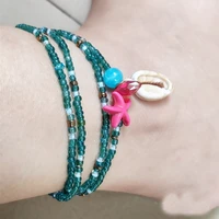 boho multilayer colorful beads beach anklet fashion star pendant womens anklets