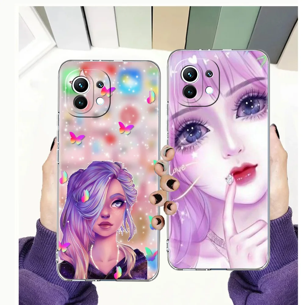 

Cartoon Color Beautiful Girl Transparent Phone Case For Xiaomi Mi Poco X3 X4 NFC F3 M3 11 Ultra 11T 11X Pro Lite 5G Luxury Soft