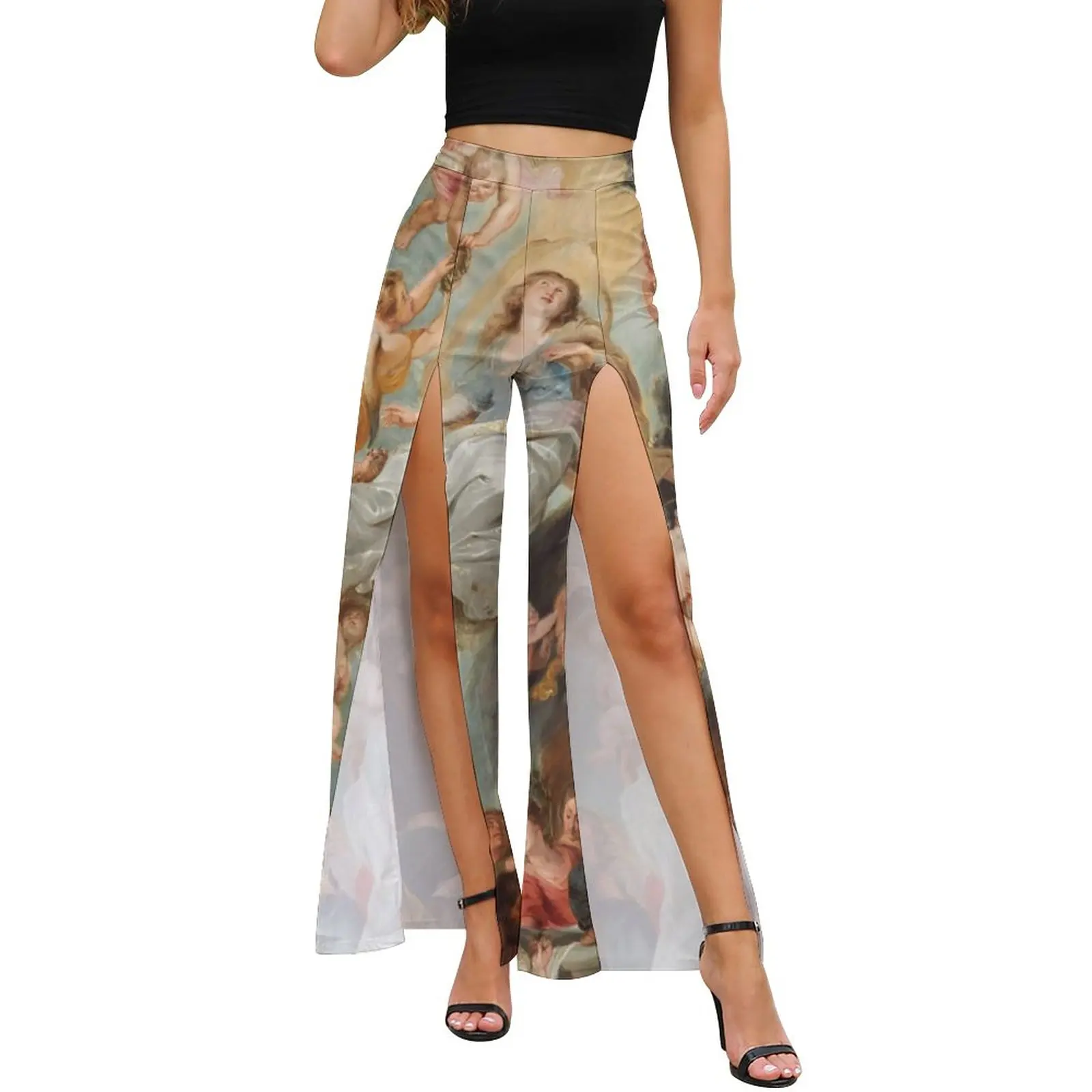 

Virgin Mary Pants Daily The Assumption of The Virgin Classic Wide Leg Pants Female High Waist Street Wear Pattern Trousers