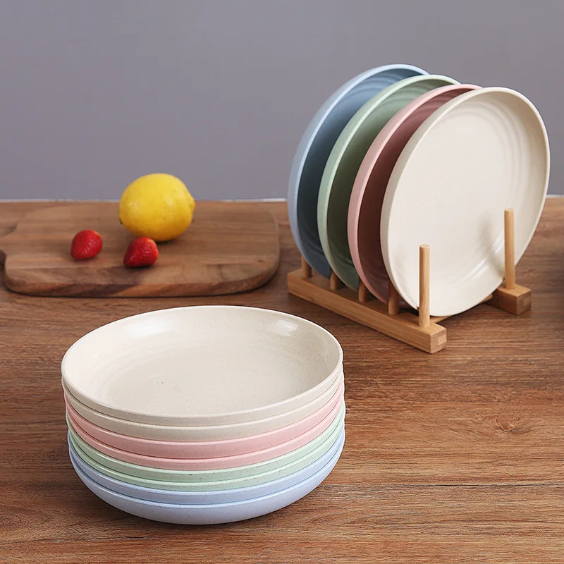 

20cm disc wheat straw dinner plate wind round dinner plate multi-color fruit plate anti-fall creative plate