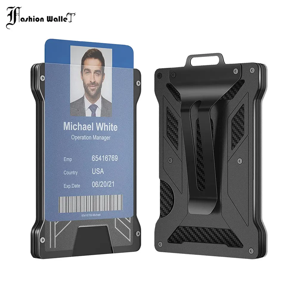 Wallet for Men Slim Aluminum Metal Money Clip 1 Clear Window ID Badge Holder RFID Blocking Holds Up 15 Cards with Cash Clip