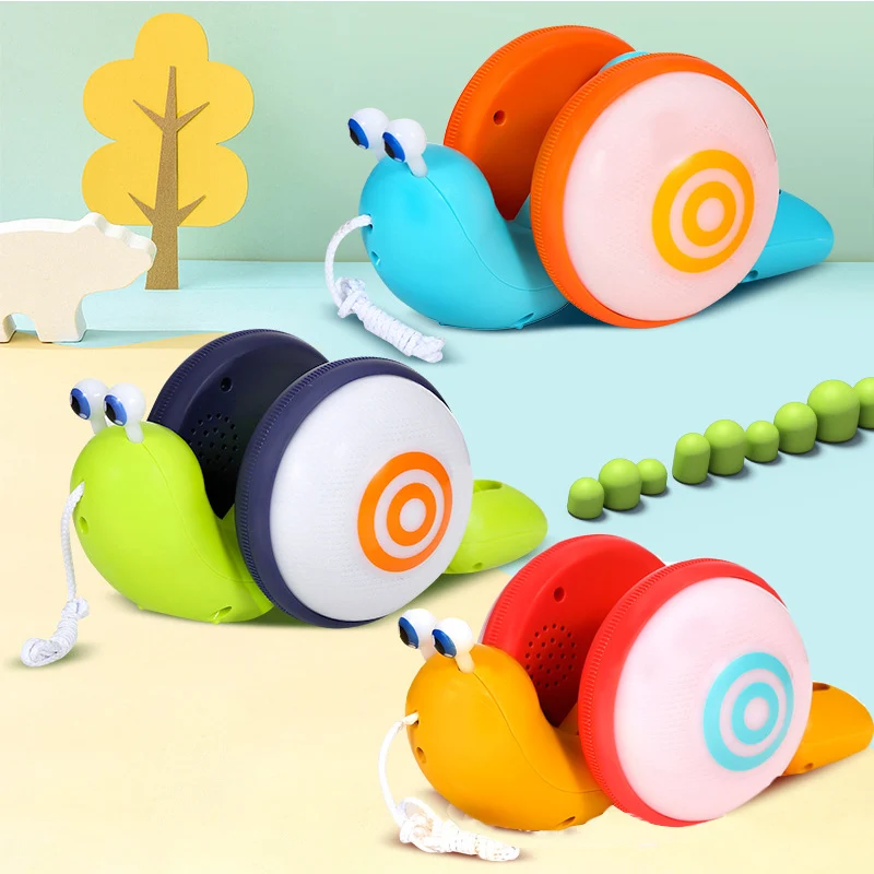 Pull String Cartoon Snail Car toy Baby Learn to Crawl and Pu