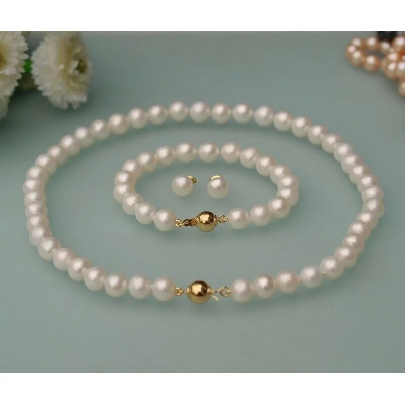 

Natural white 8-9mm genuine freshwater Pearl Necklace bracelet earrings