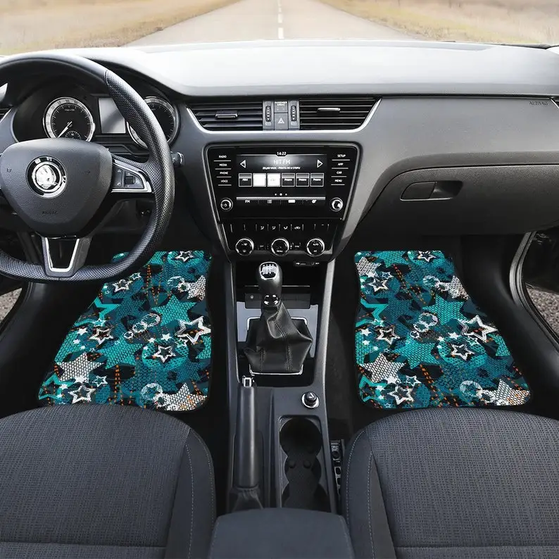 

Turquoise Stars Abstract Art Car Floor Mats Set, Front and Back Floor Mats for Car, Car Accessories