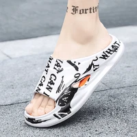 wsng slippers mens summer new mens sports soft bottom one word slippers non slip thick bottom trend printing outdoor sandals45
