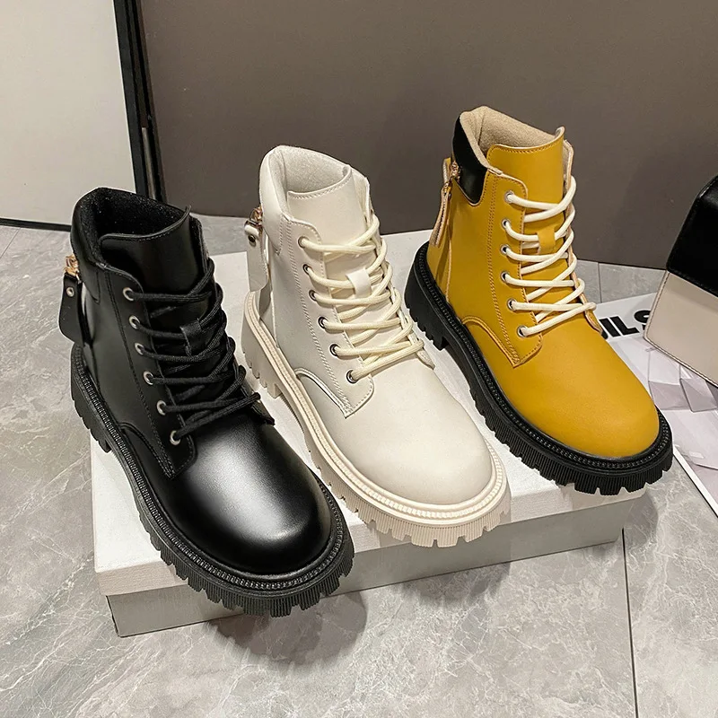 

Ботинки женские резиновые на шнуровке, с круглым носком, Осень-зима, 2022 л