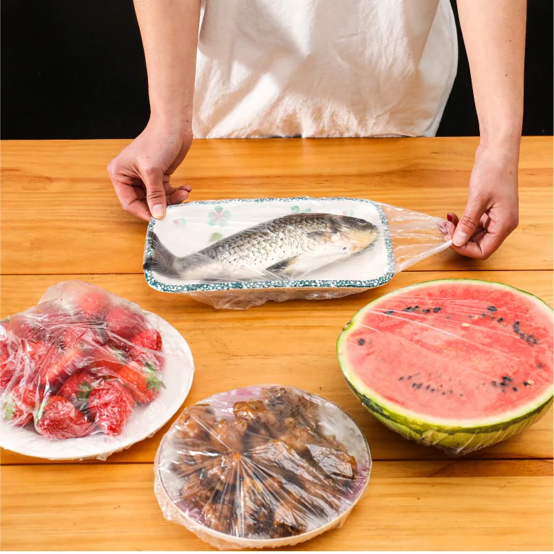 

100pcs Disposable Food Cover Plastic Wrap Elastic Food Lids For Fruit Bowls Cups Caps Storage Kitchen Fresh Keeping Saver Bag