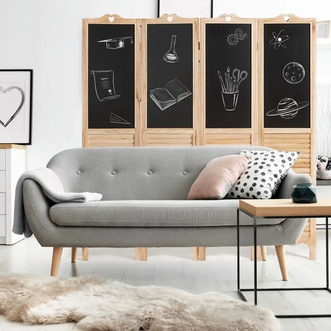 

Folding Privacy Room Divider Screen with Chalkboard