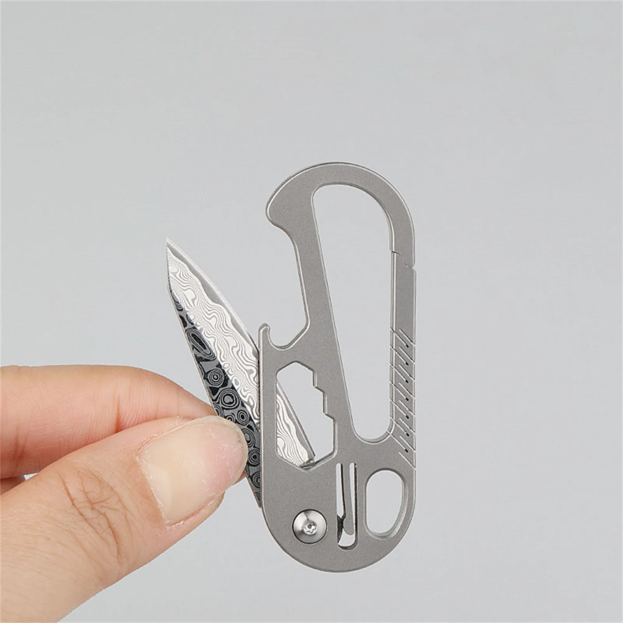 

Titanium alloy Folding Knife Damascus Mini Pocket Knife EDC Multifunctional Keychain Knife Screwdriver Bottle Opener