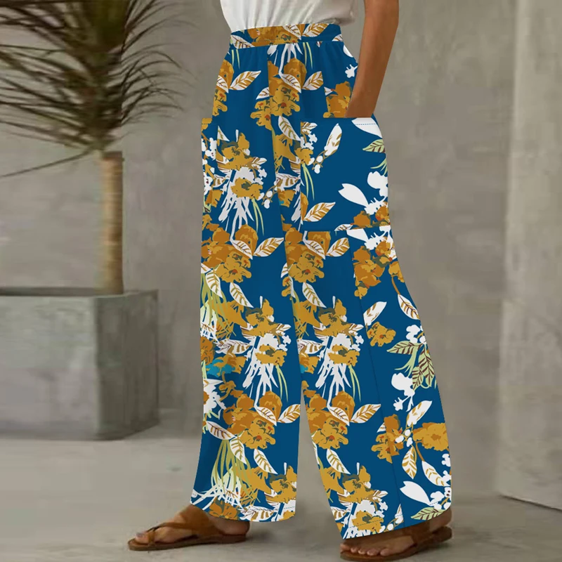 

All Match Elastic Waist Long Baggy Pant New Vintage Floral Print Sweatpants Spring Women Fashion Lantern Pants Pockets Trouser