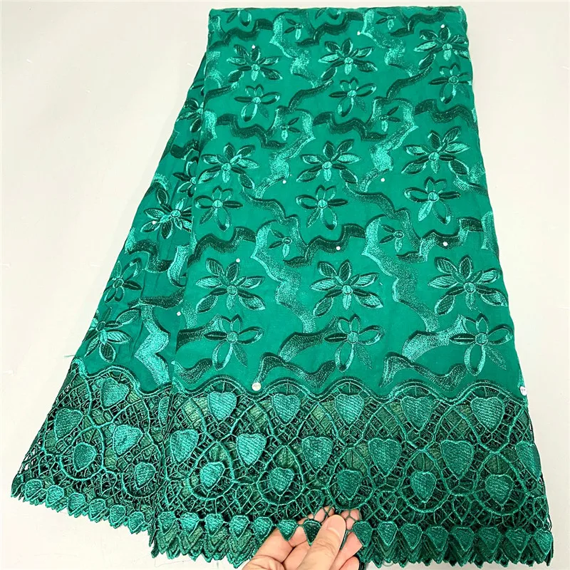 

5 Yard Swiss Voile Lace Fabric Latest Heavy Beaded Embroidery African 100% Cotton Popular Dubai Style For Party Cloth Material L
