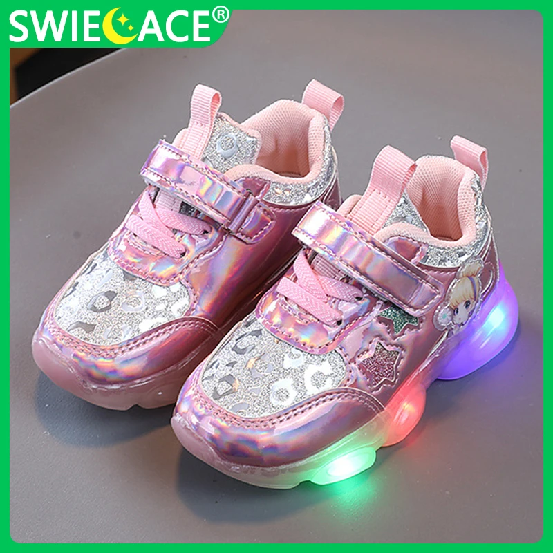 

Size 21-30 Baby Girls LED Luminous shoes Glowing Princess Shoes Breathable Casual Shoe Children Sneakers chaussure bebe fille
