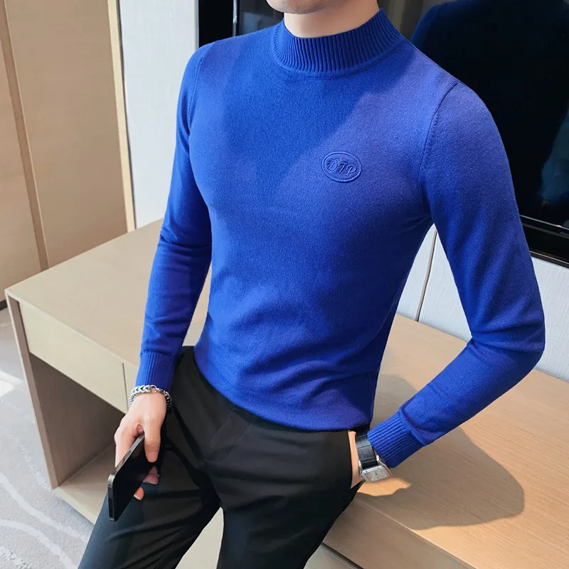 Half High Neck Sweater Men 2022  Autumn and Winter Korean Version of Slim Knitted Bottoming Shirt Casual Tight-fitting Inner Top