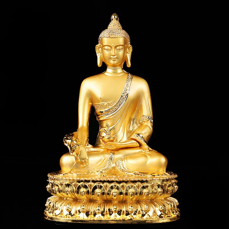 

14cm Gold Pating Alloy Metal Medicine/Pharmacist Tibetan Buddhist Buddha Statue Figurines Home Putting Decoration
