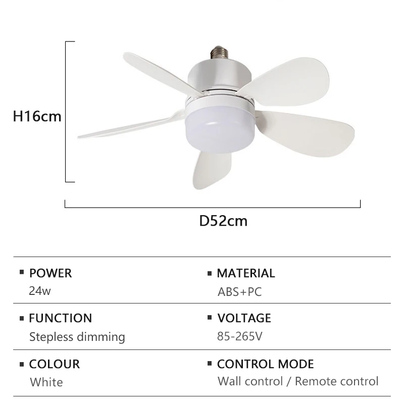 

Белый умный потолочный вентилятор 2-в-1 с освещением 24Вт