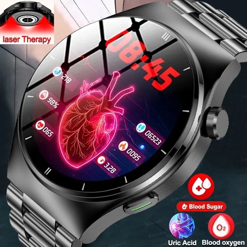 

New Laser Health Therapy Smart Watches Men Blood Glucose Heart Rate Uric Acid Full Touch Screen Bluetooth Call Sport Smartwatch