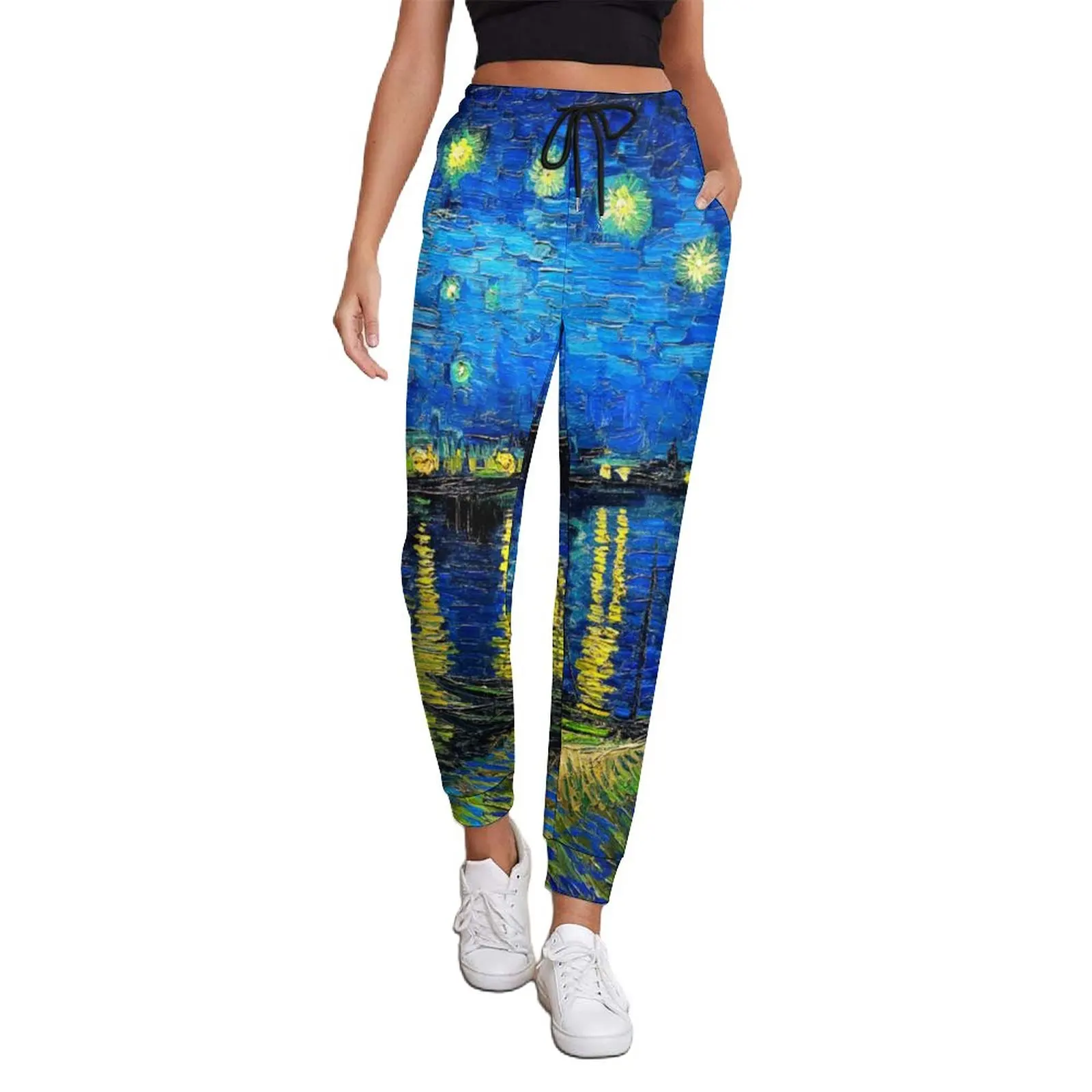 

Van Gogh Pants Female Starry Night Over The Rhone Y2K Sweatpants Spring Casual Design Trousers Big Size 2XL
