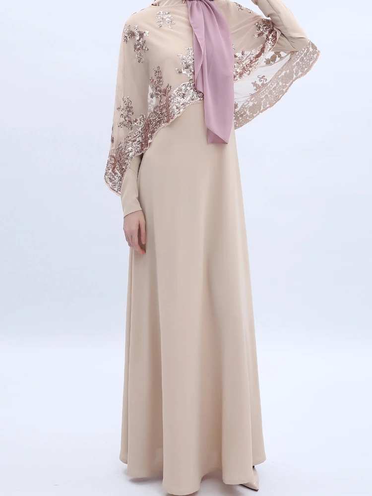 Женское длинное платье с блестками [MODX] черное длинными рукавами и вышивкой в