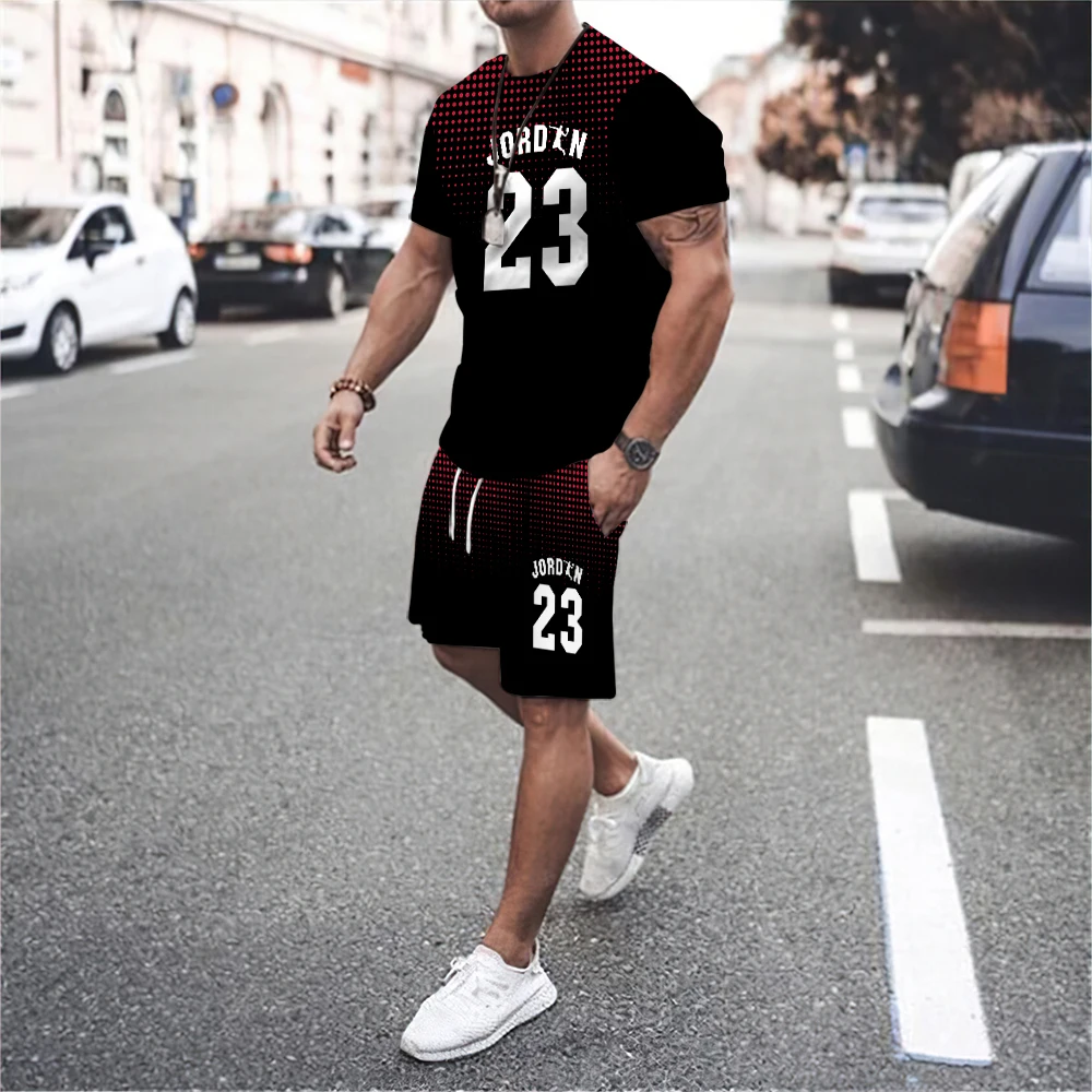 

Men's Summer Mesh Hip-Hop Basketball T-Shirt 23 Printed Men's Suits Sportswear Streetwear Shorts + Tops 2-Piece Set