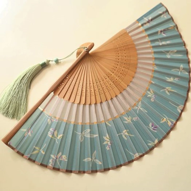 

Popular boutique 6-inch summer female fan daily fan double-section fan folding carrying small fan cheongsam fan light blue
