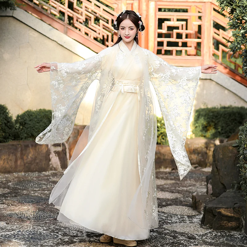 

Ancient Style Han Chinese Clothing Women's Summer Thin Flow Fairy Skirt with Wide Sleeves Super Fairy Ancient Costume Modified