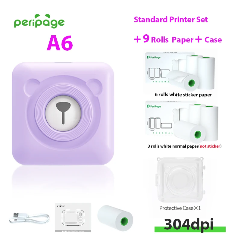

Новое поступление 304dpi Мини карманный принтер Peripage A6 термальный фотопринтер Цвет зеленый фиолетовый мобильный телефон Android IOS Regalo подарок