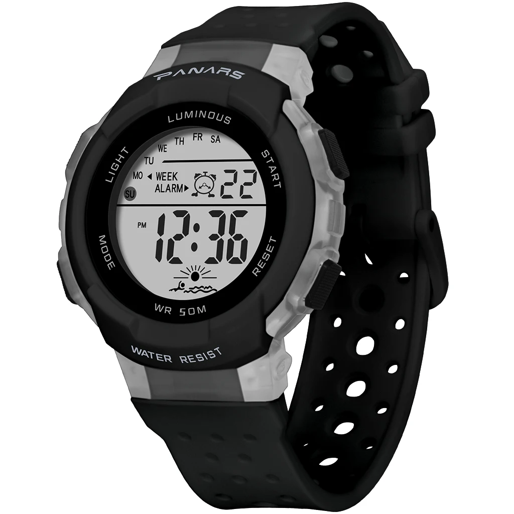 

New Fashion Children Watches PANARS 5Bar Waterproof Week Date Students Boy Girl Sports Watch Black Electronic Kids Watch Clock