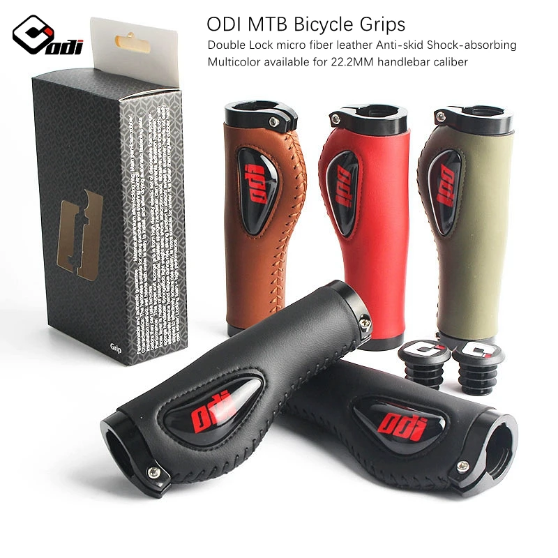 ODI MTB manopole per bicicletta Bike anello di bloccaggio in lega di alluminio ultraleggero in pelle antiscivolo cuscinetto in silicone antiurto impugnatura pieghevole per bici