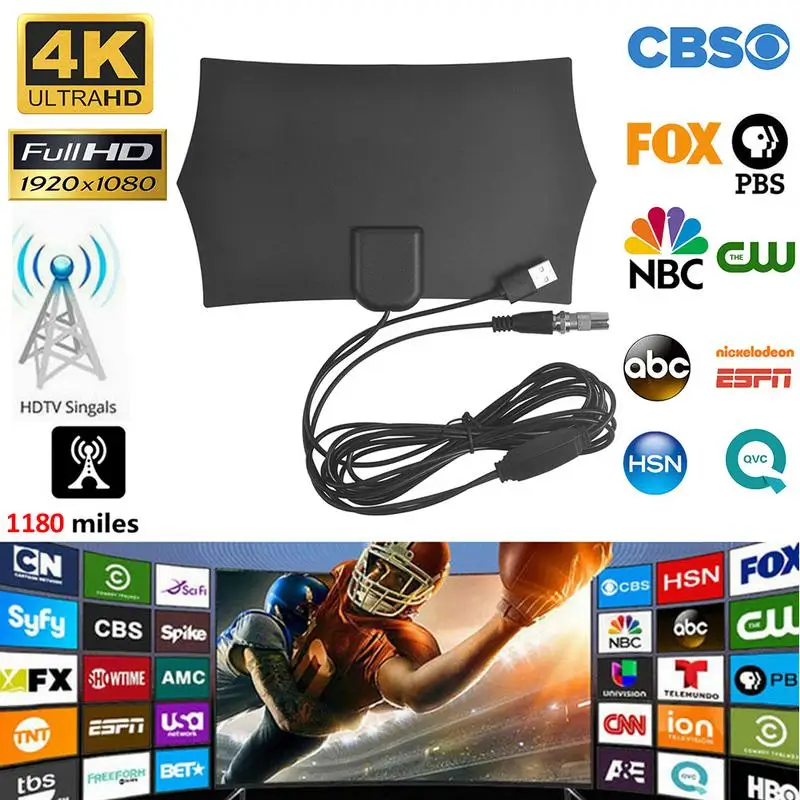

4K Digital HDTV Aerial Indoor Amplified Antenna 1180 Miles Range With HD1080P DVB-T2 Freeview TV For Life Local Channels Broadca