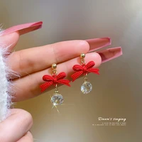 fashion trendy vintage s925 silver korean bowknot crystal earrings for women dangle earrings exquisite jewelry for party gift